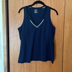 Lucky in Love size L (12) tennis tank top w/mock spaghetti strap, navy V-neck